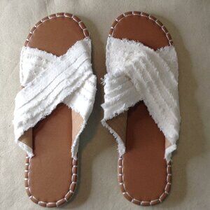 NWOT Unknown Mfg; White Fabric Slides/Espadrilles "11.5", Beach, Comfort, Vaca!
